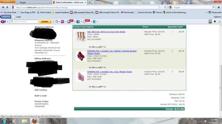 Kohl's deal receipt